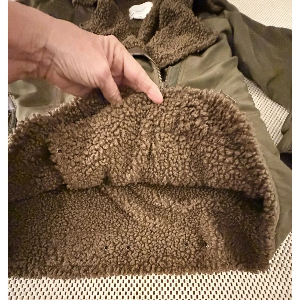 Anthropologie Sherpa Lined Jacket Sz XS‎ Joni Oversized Aviator Olive Moto Parka